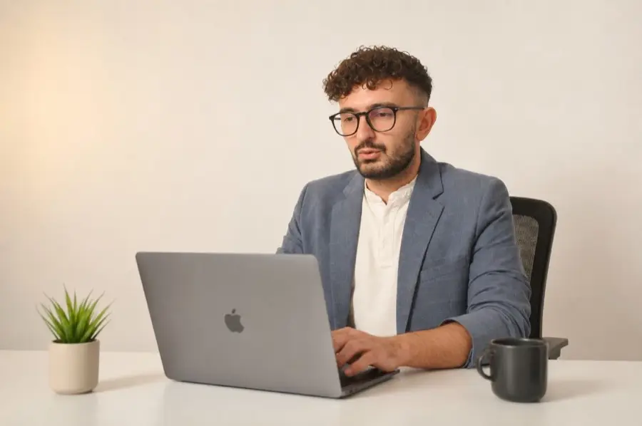 Simone Capuano al desk, web designer e developer freelance